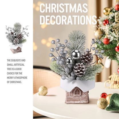 Small Christmas Tree, Artificial Mini Tabletop Christmas Decorations with Christmas Ornaments, for Home Party Thankgivings Christmas Decor Indoor, Silver